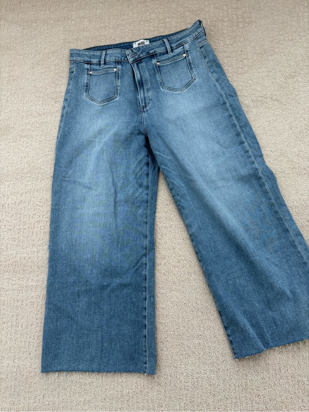 PAIGE Anessa Medium Wash Wide-Leg Crop Jeans SZ 34 waist